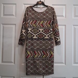 Gianni Bini Black and Pink Geometric Long Sleeve Dress